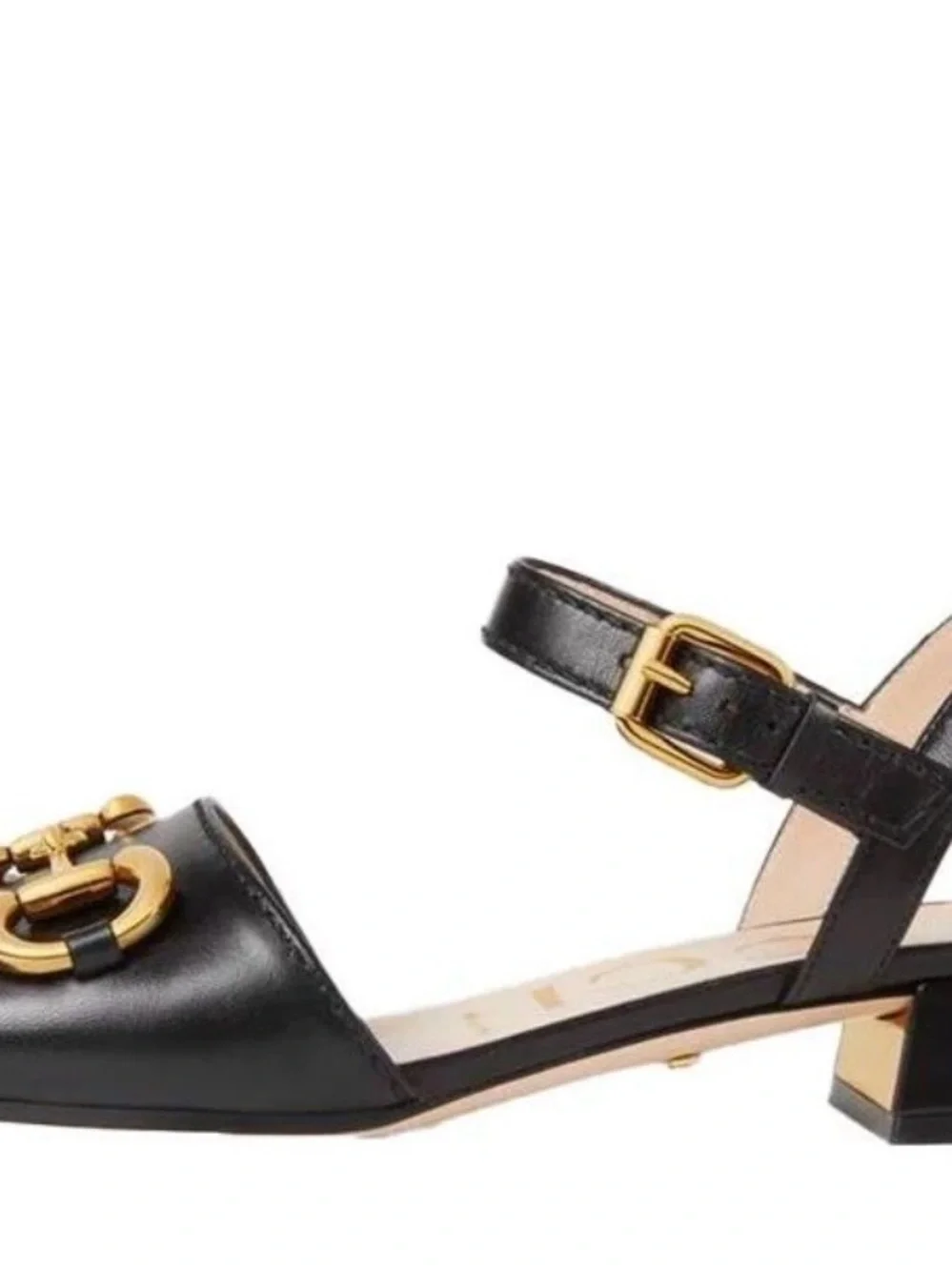 Gucci Black Leather Horsebit Open-Toe Slingback Sandals